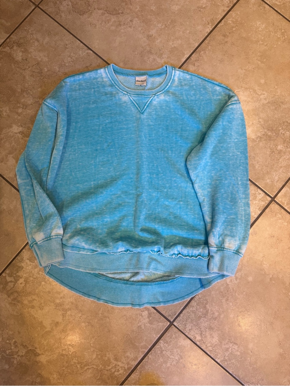 Light Blue Vintage-Wash Crewneck Sweater